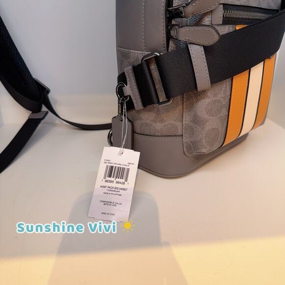 NWT Coach West Pack In Signature Canvas With Varsity Stripe CV923 - Picture 2 of 7